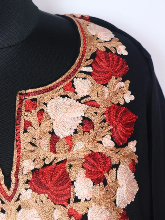 Kashmiri Pheran in Black Cashmilon with Aari Embroidery | Nausheeba - Image 3