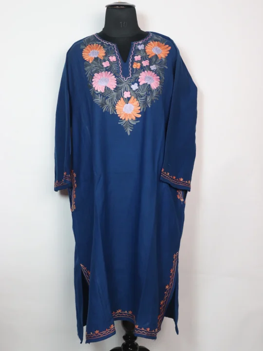 Kashmiri Pheran with Aari Embroidery  in Blue Cashmilon | Gulafsha