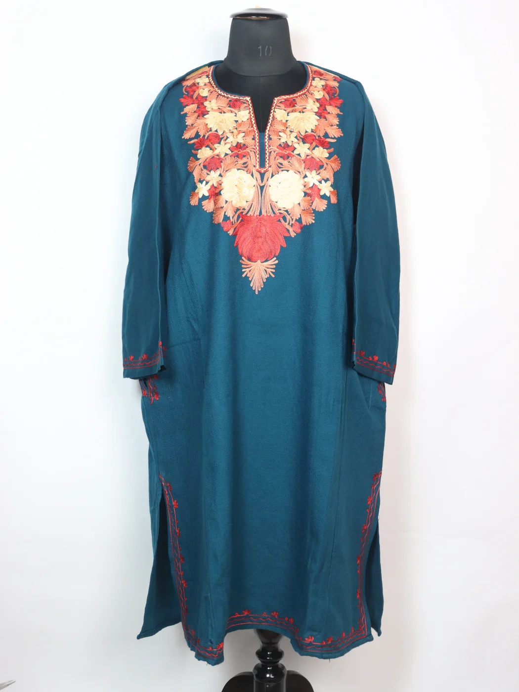 Blue Kashmiri Pheran in Cashmilon with Aari Embroidery | Fariyal