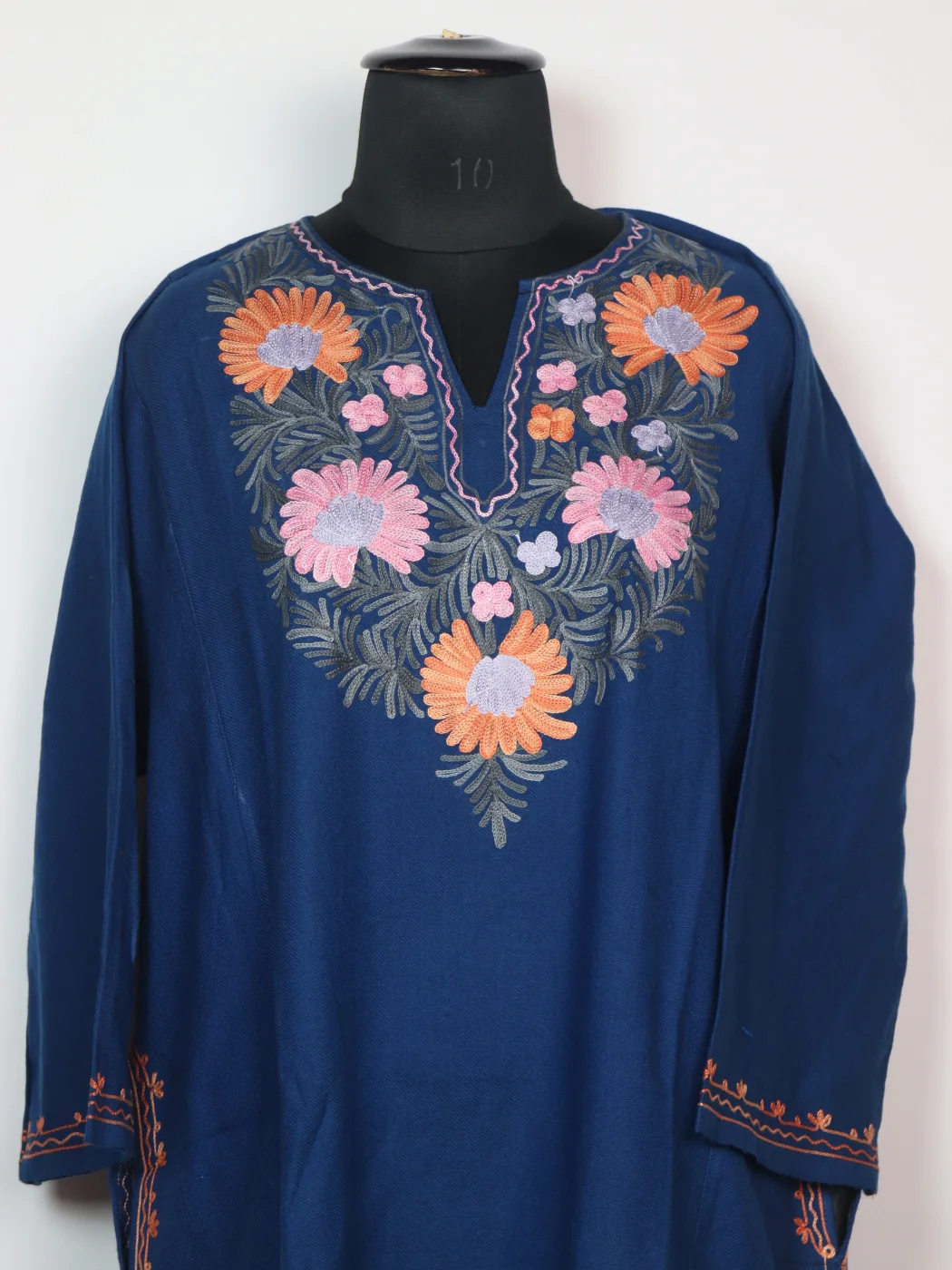 Kashmiri Pheran with Aari Embroidery in Blue Cashmilon | Gulafsha - Image 2