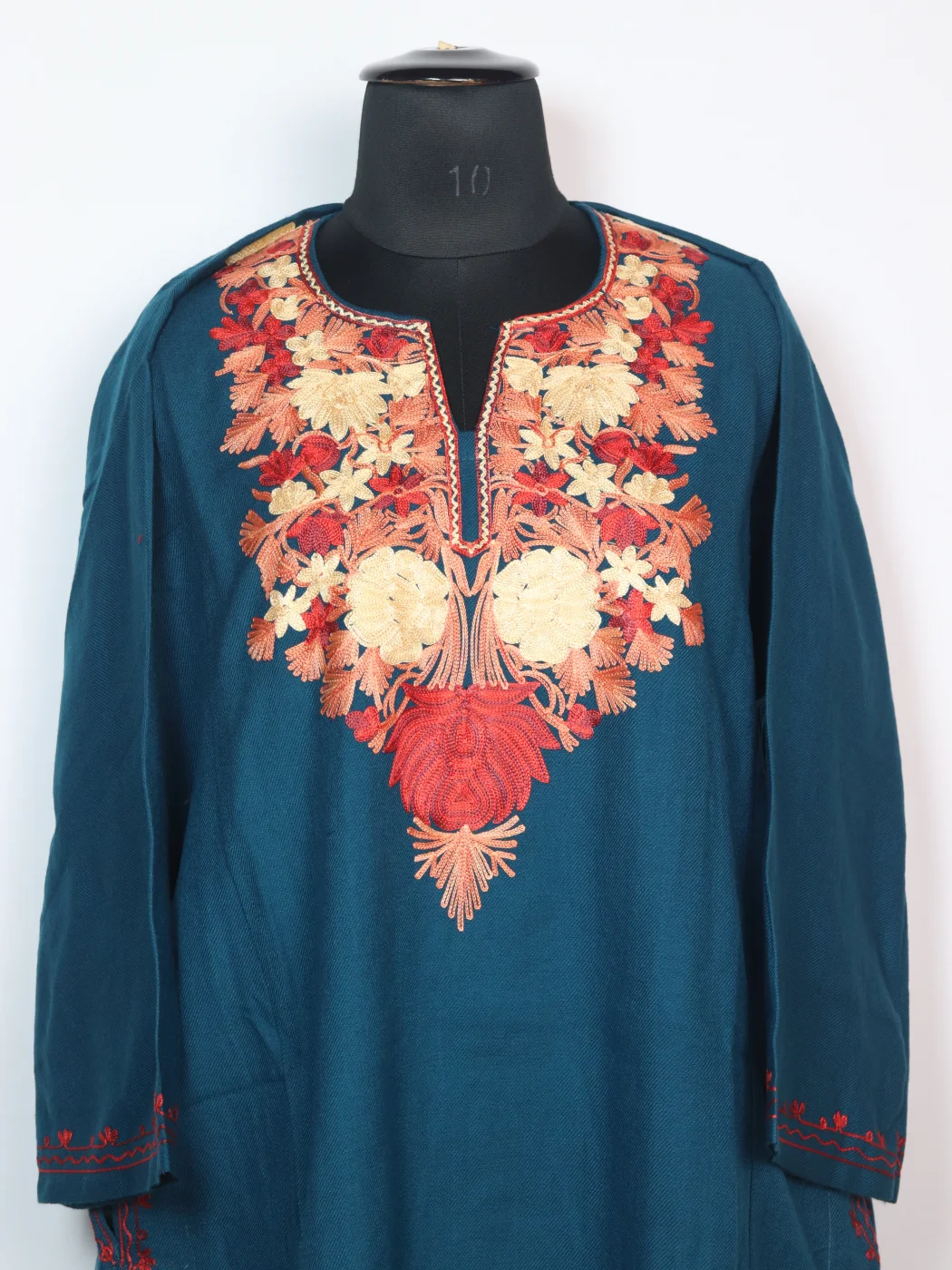 Blue Kashmiri Pheran in Cashmilon with Aari Embroidery | Fariyal - Image 2