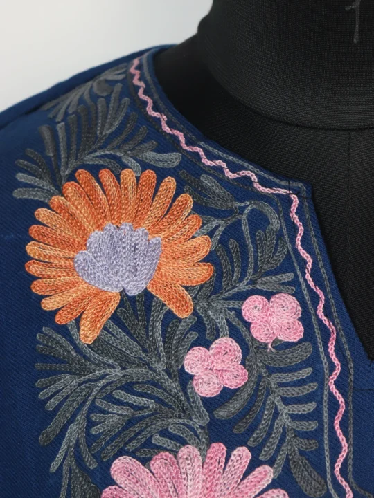 Kashmiri Pheran with Aari Embroidery in Blue Cashmilon | Gulafsha - Image 3