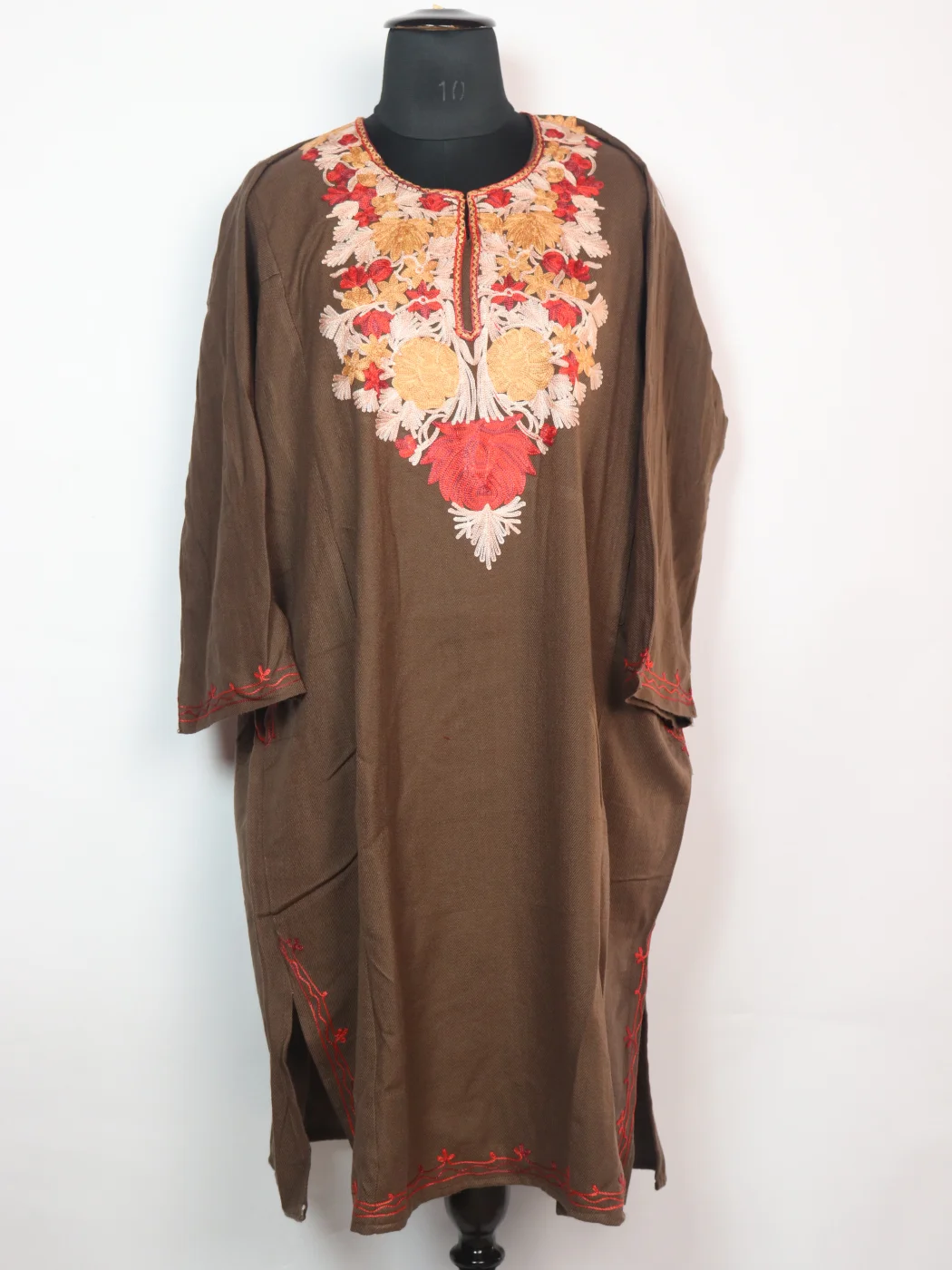 Madiha Kashmiri Pheran in Brown Cashmilon with Aari Embroidery