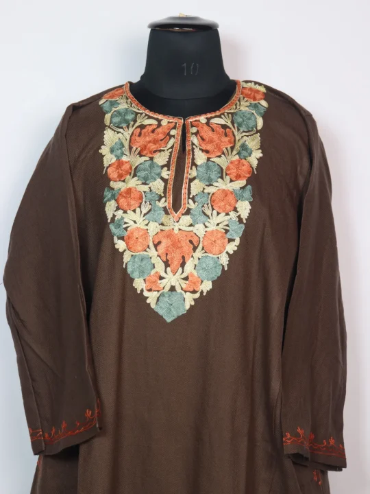 Kashifa Kashmiri Pheran in Brown Cashmilon with Aari Embroidery - Image 2