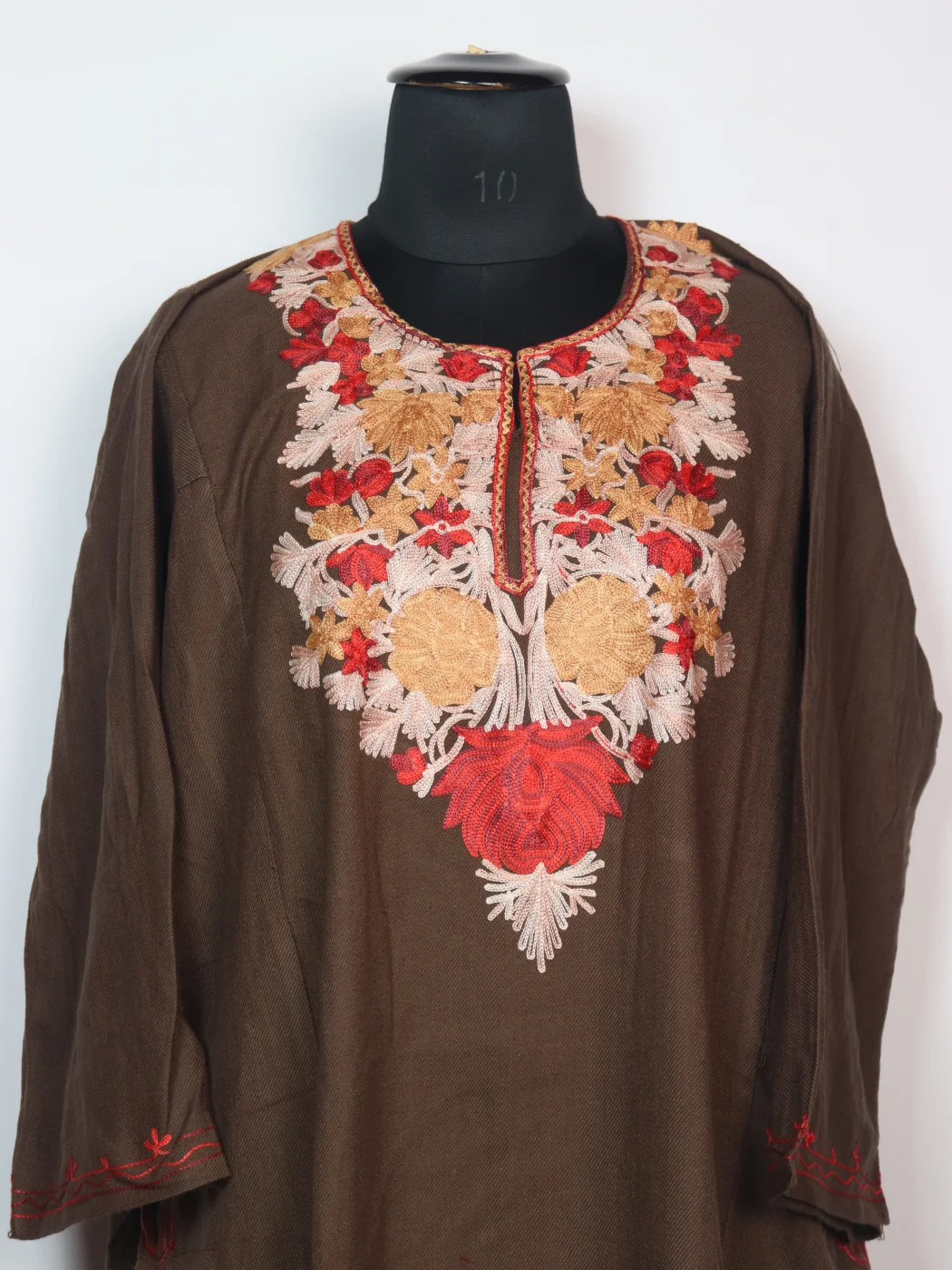Madiha Kashmiri Pheran in Brown Cashmilon with Aari Embroidery - Image 2