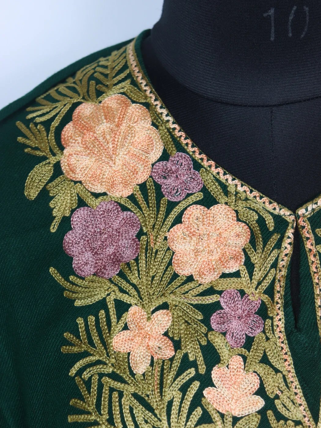 Kashmiri Pheran with Aari Embroidery in Green Cashmilon | Muneezah - Image 3