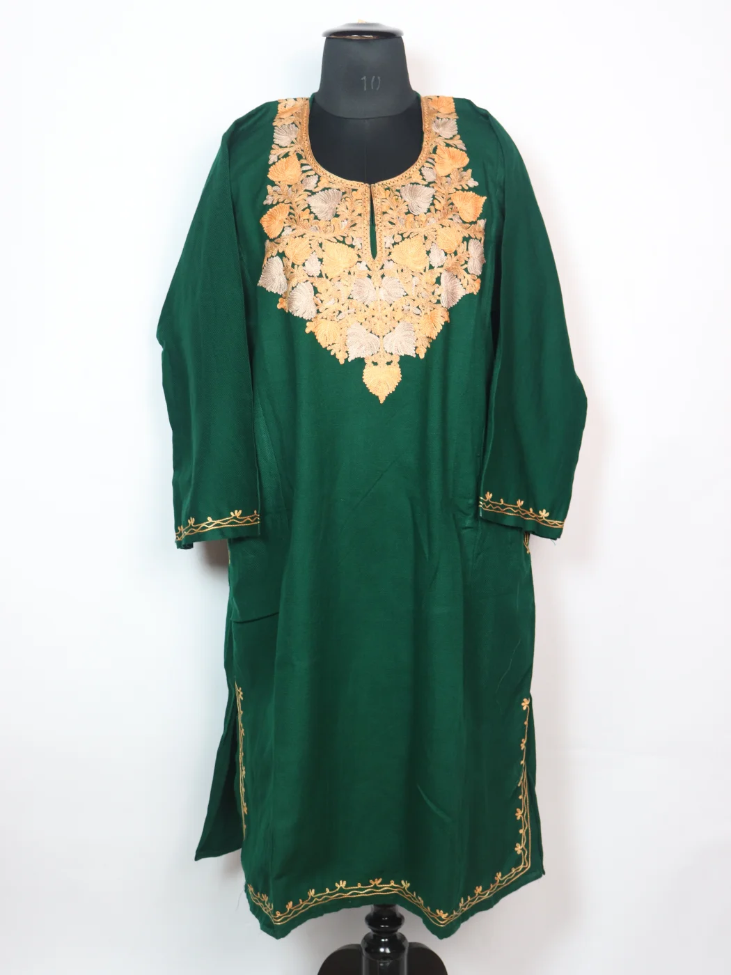 Kashmiri Pheran in Green Cashmilon with Aari Embroidery | Shagufta