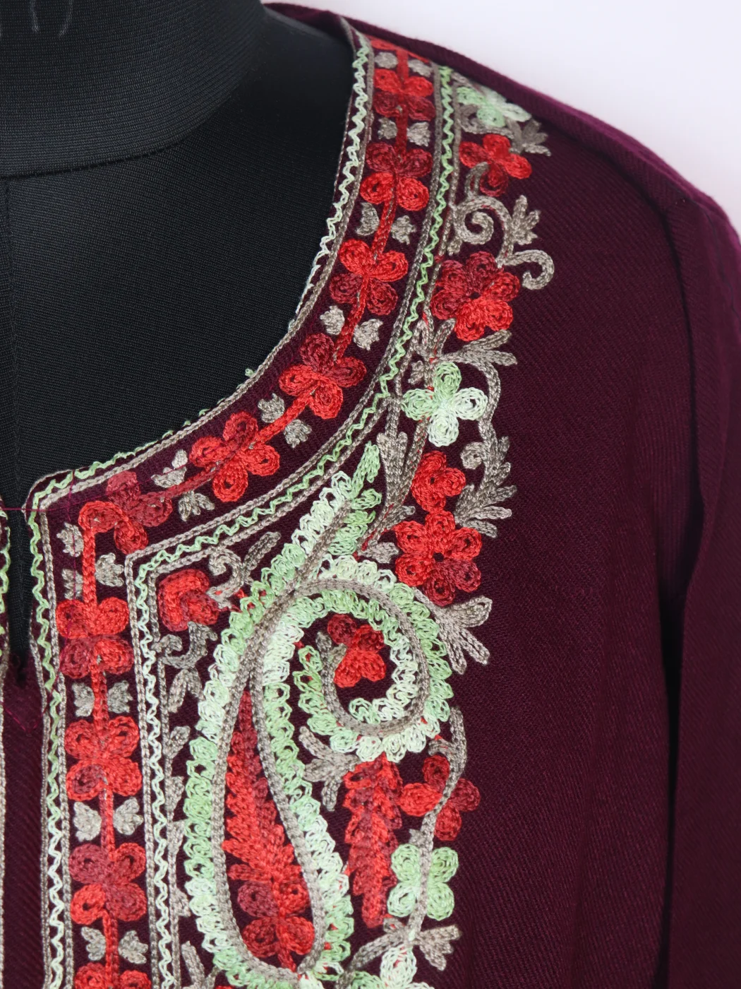 Naghma Kashmiri Pheran in Maroon Cashmilon with Aari Embroidery - Image 3