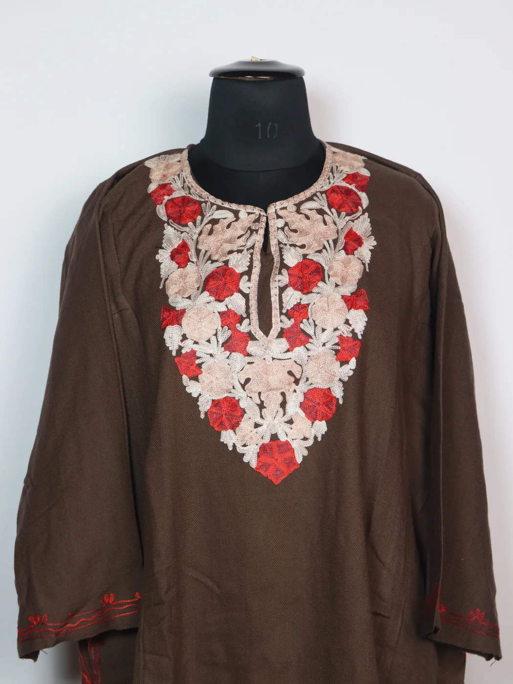 Mahpara Kashmiri Pheran in Brown Cashmilon with Aari Embroidery - Image 2