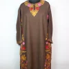 Haleema Kashmiri Pheran in Brown Cashmilon with Aari Embroidery Side Panel Work | Designer