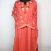 Kashmiri Designer Pheran in Coral Pink Cashmilon with Aari Embroidery Sleeve Jaal Work | Kausar