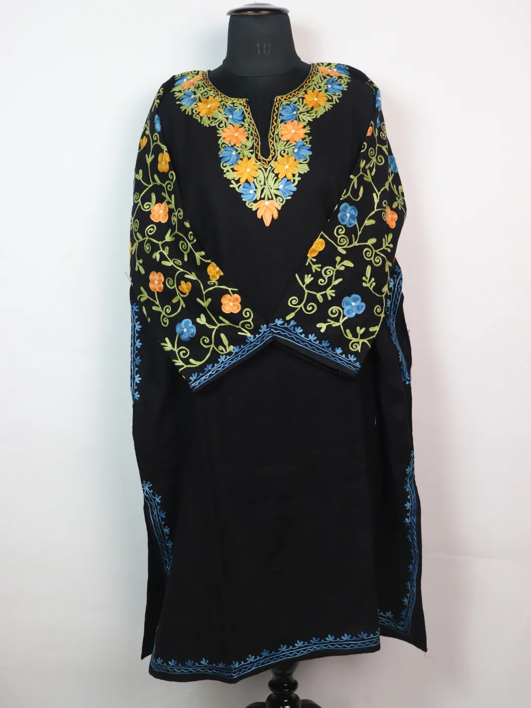 Designer Kashmiri Pheran in Black Cashmilon with Aari Embroidery Sleeve Jaal Work | Rameen