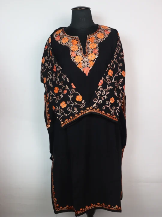 Designer Kashmiri Pheran in Black Cashmilon with Aari Embroidery Sleeve Jaal Work | Rooh