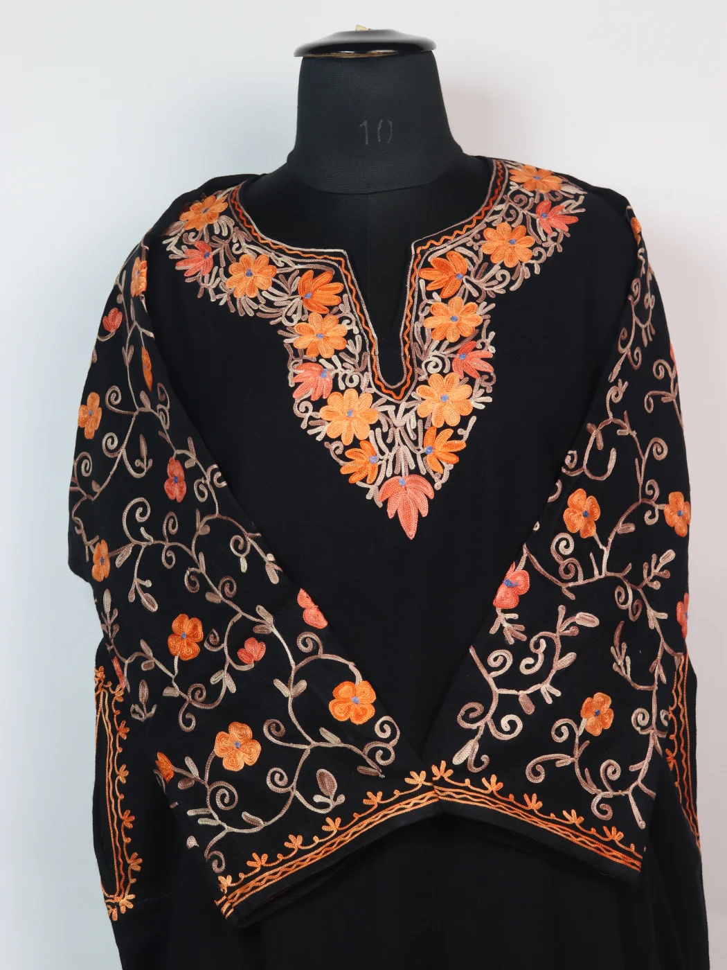 Designer Kashmiri Pheran in Black Cashmilon with Aari Embroidery Sleeve Jaal Work | Rooh - Image 2