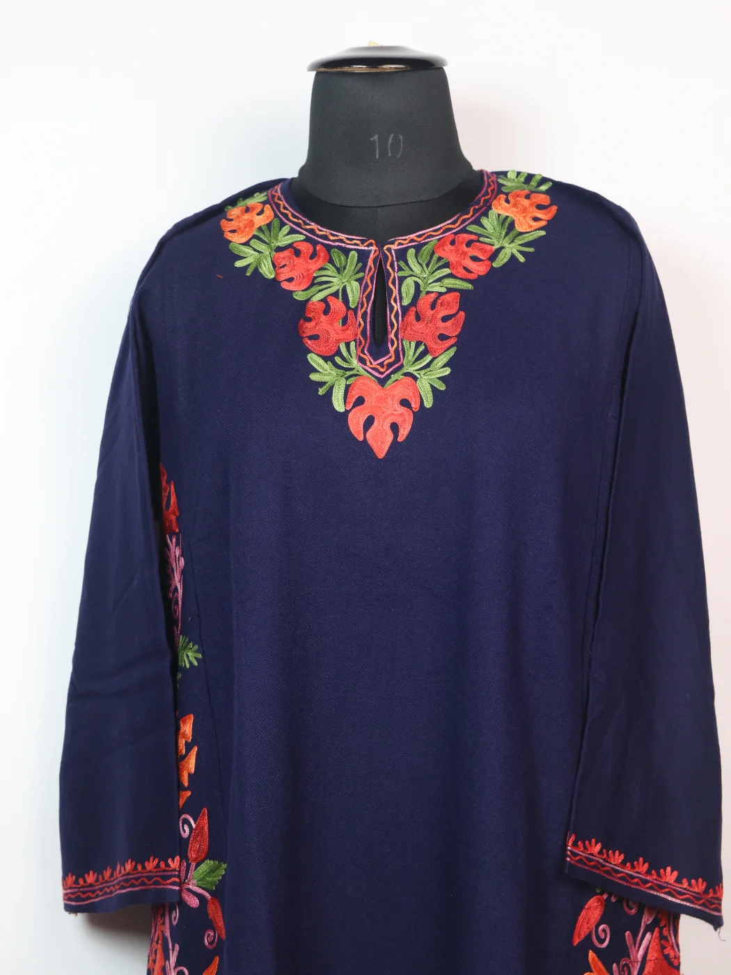 Blue Kashmiri Designer Pheran in Cashmilon with Aari Embroidery Side Panel Work | Areeba - Image 2