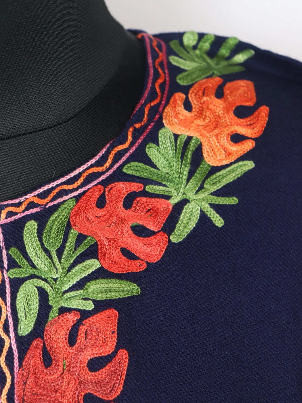Blue Kashmiri Designer Pheran in Cashmilon with Aari Embroidery Side Panel Work | Areeba - Image 3
