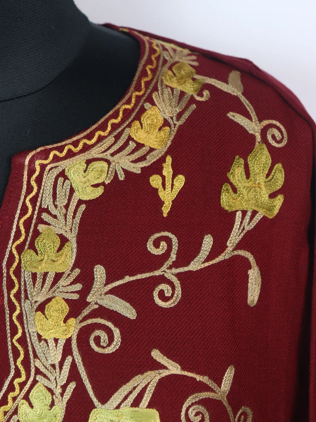 Ruqaiya Kashmiri Designer Pheran in Cashmilon with Front Jaal Aari Embroidery | Maroon - Image 3