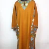 Kashmiri Designer Pheran Muneeba in Mustard Cashmilon with Aari Embroidery Side Panel Work