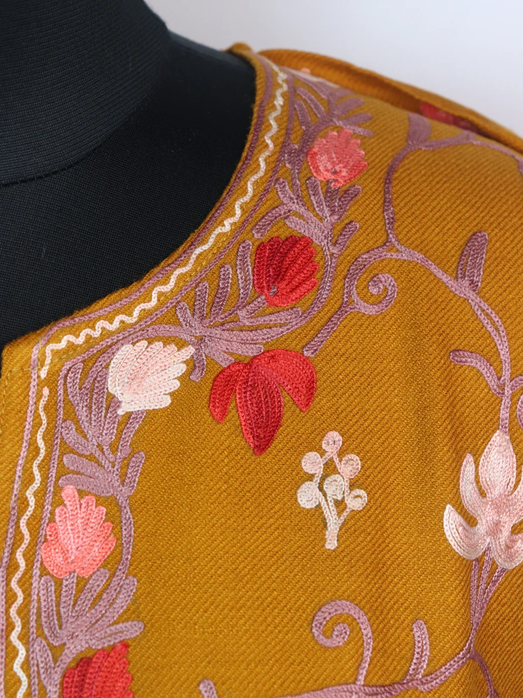 Kashmiri Designer Pheran Mahnaz in Mustard Cashmilon with Front Jaal Aari Embroidery - Image 3