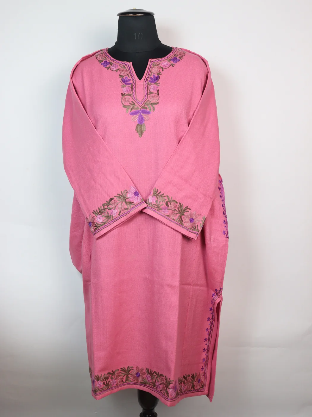 Sahiba Kashmiri Designer Pheran with Aari Embroidery Sleeve Border Work in Pink Cashmilon