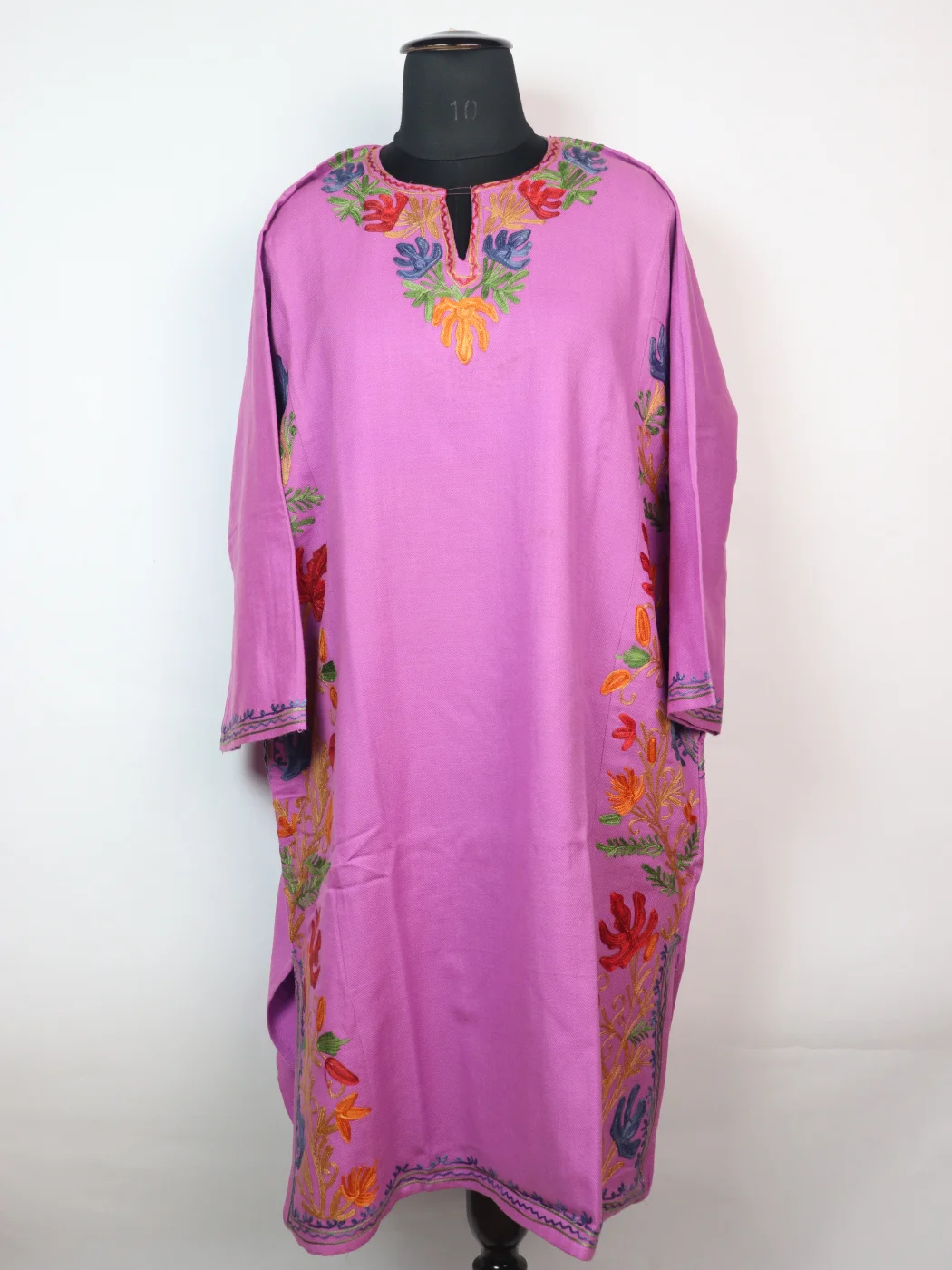 Kashmiri Designer Pheran in Purple Cashmilon with Aari Embroidery Side Panel Work | Suhaila