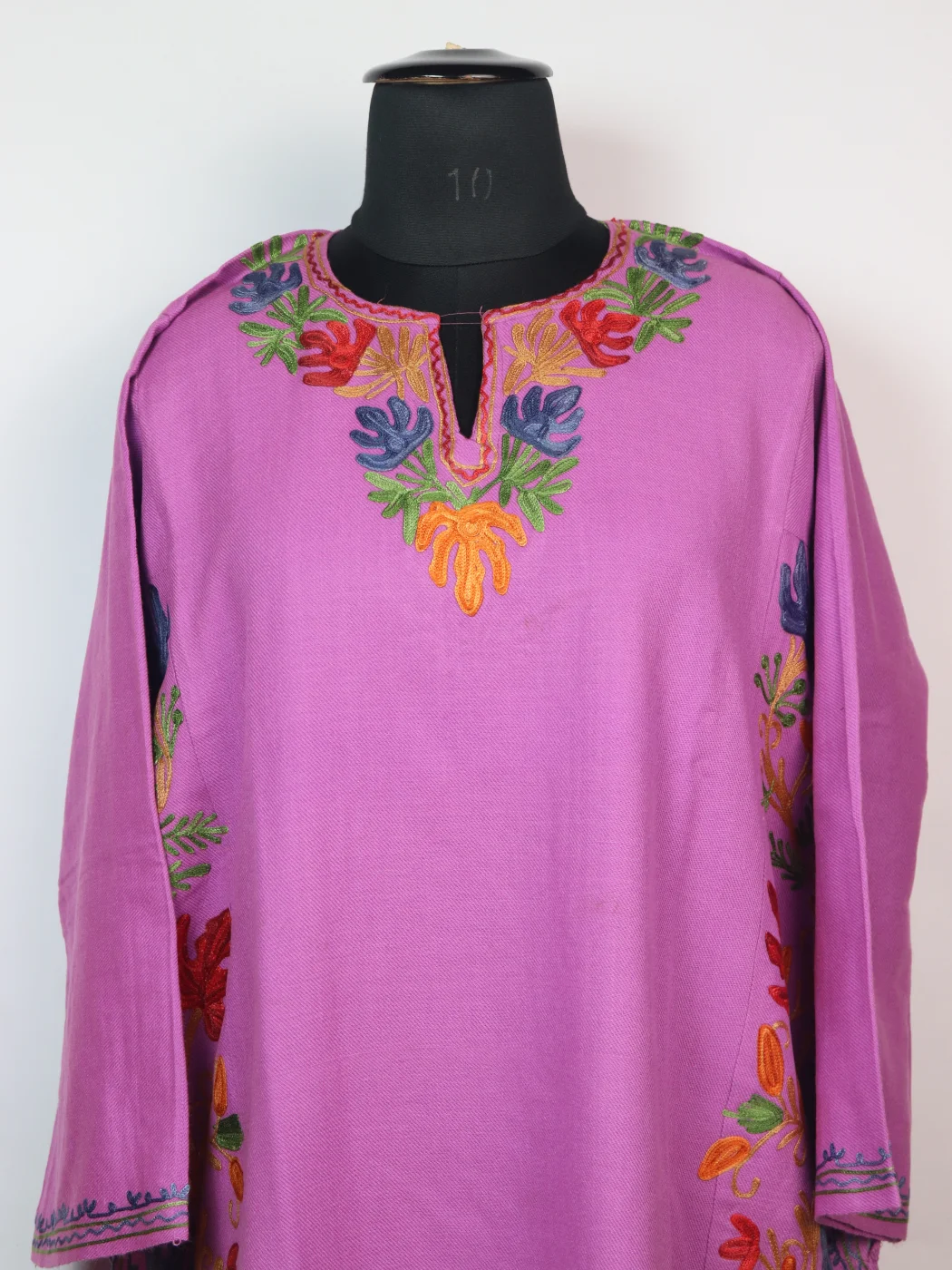 Kashmiri Designer Pheran in Purple Cashmilon with Aari Embroidery Side Panel Work | Suhaila - Image 2