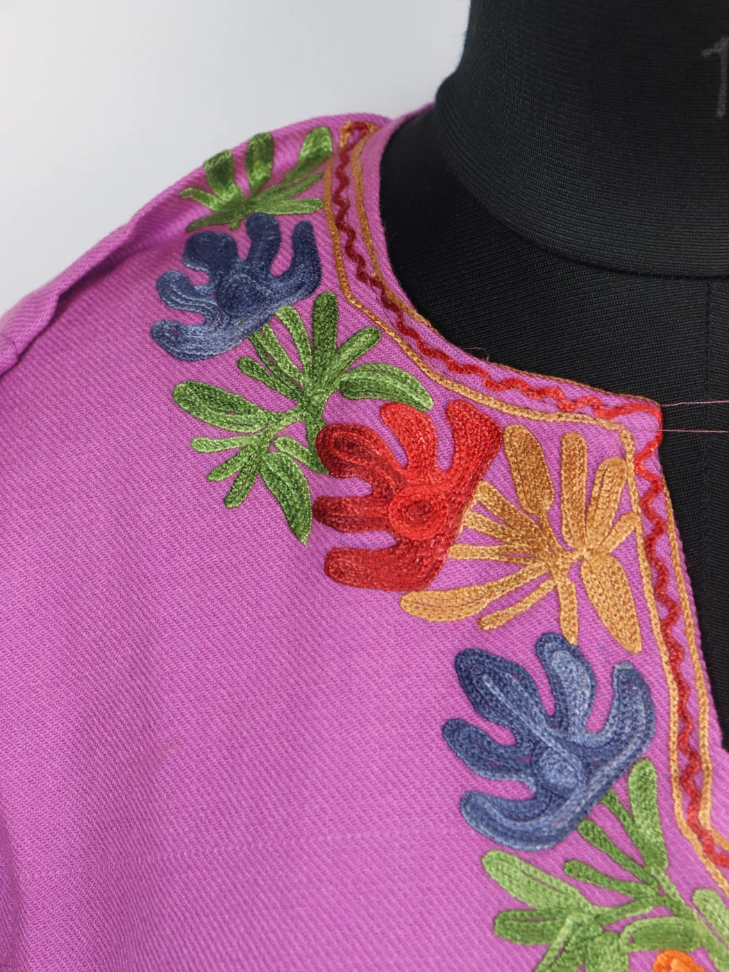 Kashmiri Designer Pheran in Purple Cashmilon with Aari Embroidery Side Panel Work | Suhaila - Image 3