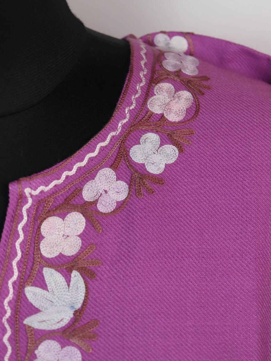 Designer Kashmiri Pheran in Purple Cashmilon with Aari Embroidery Sleeve Border Work | Rameesha - Image 3