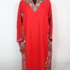 Shireen Kashmiri Designer Pheran in Cashmilon with Aari Embroidery Side Panel Work | Red