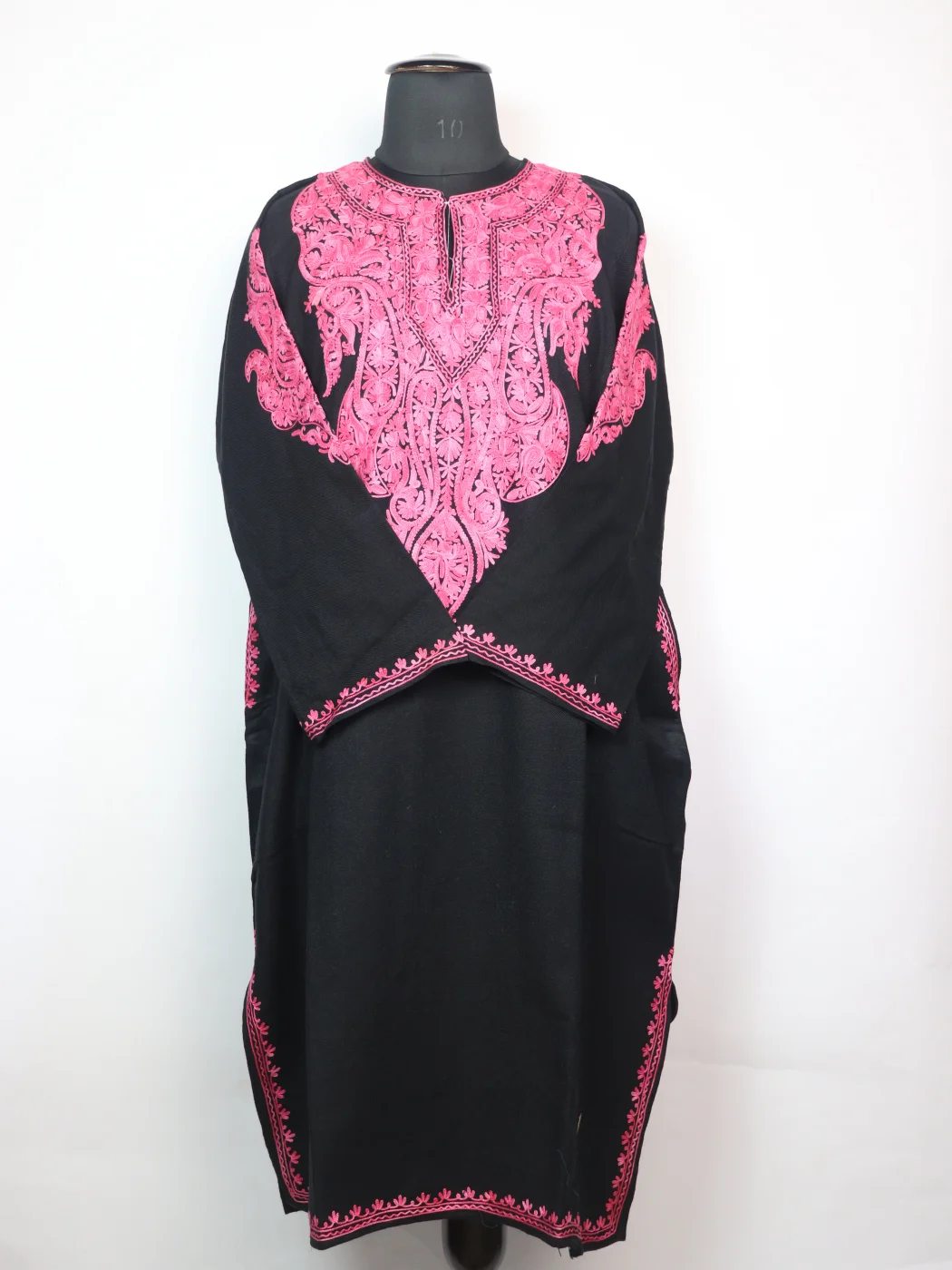 Black Kashmiri Pheran in Cashmilon with Aari Embroidery Sleeve Boothi | Munaza