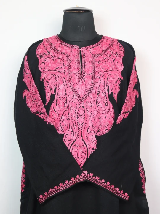 Black Kashmiri Pheran in Cashmilon with Aari Embroidery Sleeve Boothi | Munaza - Image 2