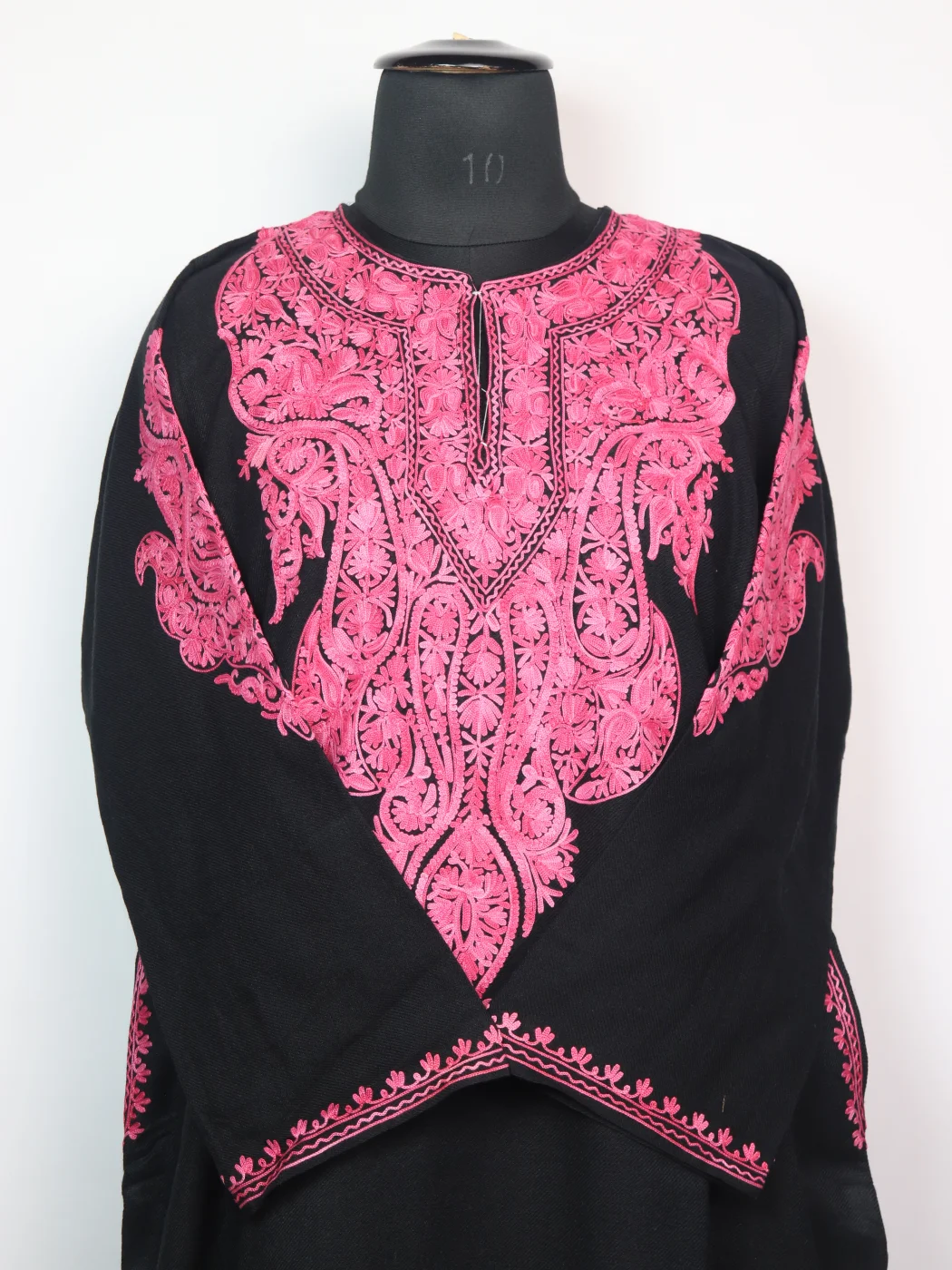 Black Kashmiri Pheran in Cashmilon with Aari Embroidery Sleeve Boothi | Munaza - Image 2