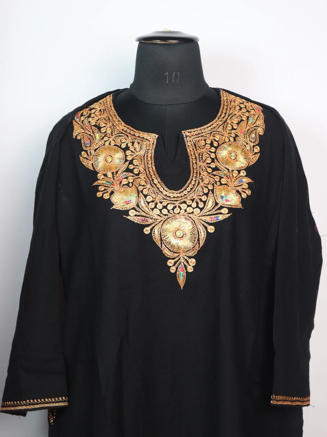 Qudsia Kashmiri Pheran in Black Cashmilon with Tilla Work – 3pc Set - Image 2