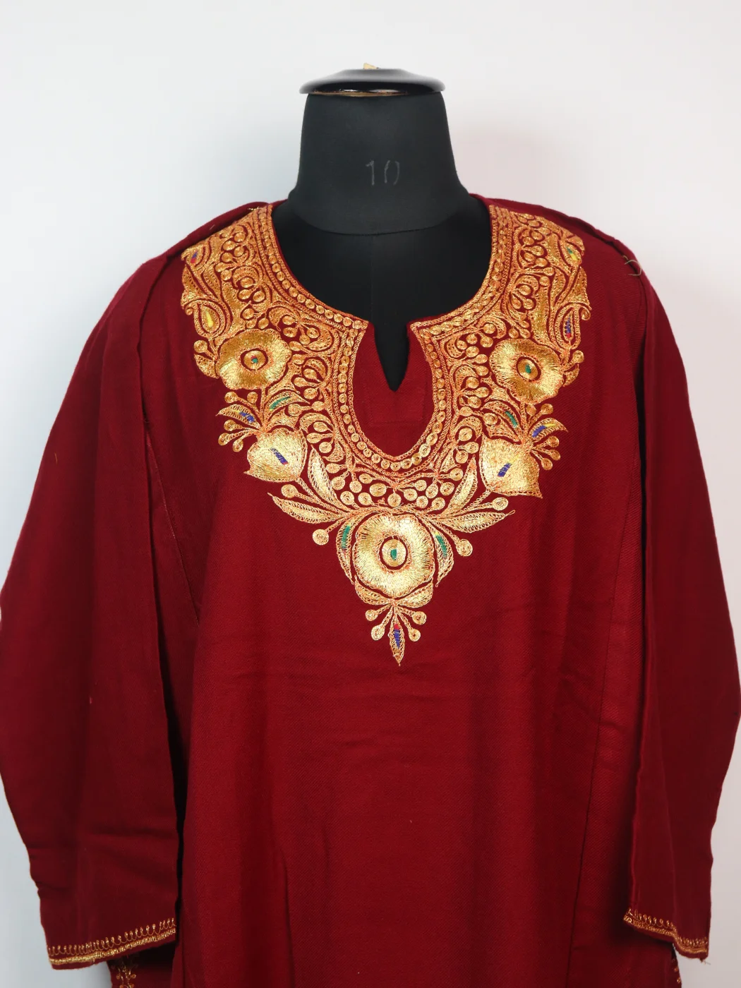 Husnara Kashmiri Pheran with Tilla Work in Cashmilon | 3pc Set | Maroon - Image 2