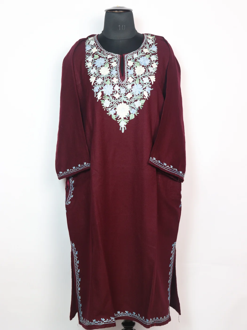 Maroon Kashmiri Pheran in Cashmilon With Aari Work Mubashira