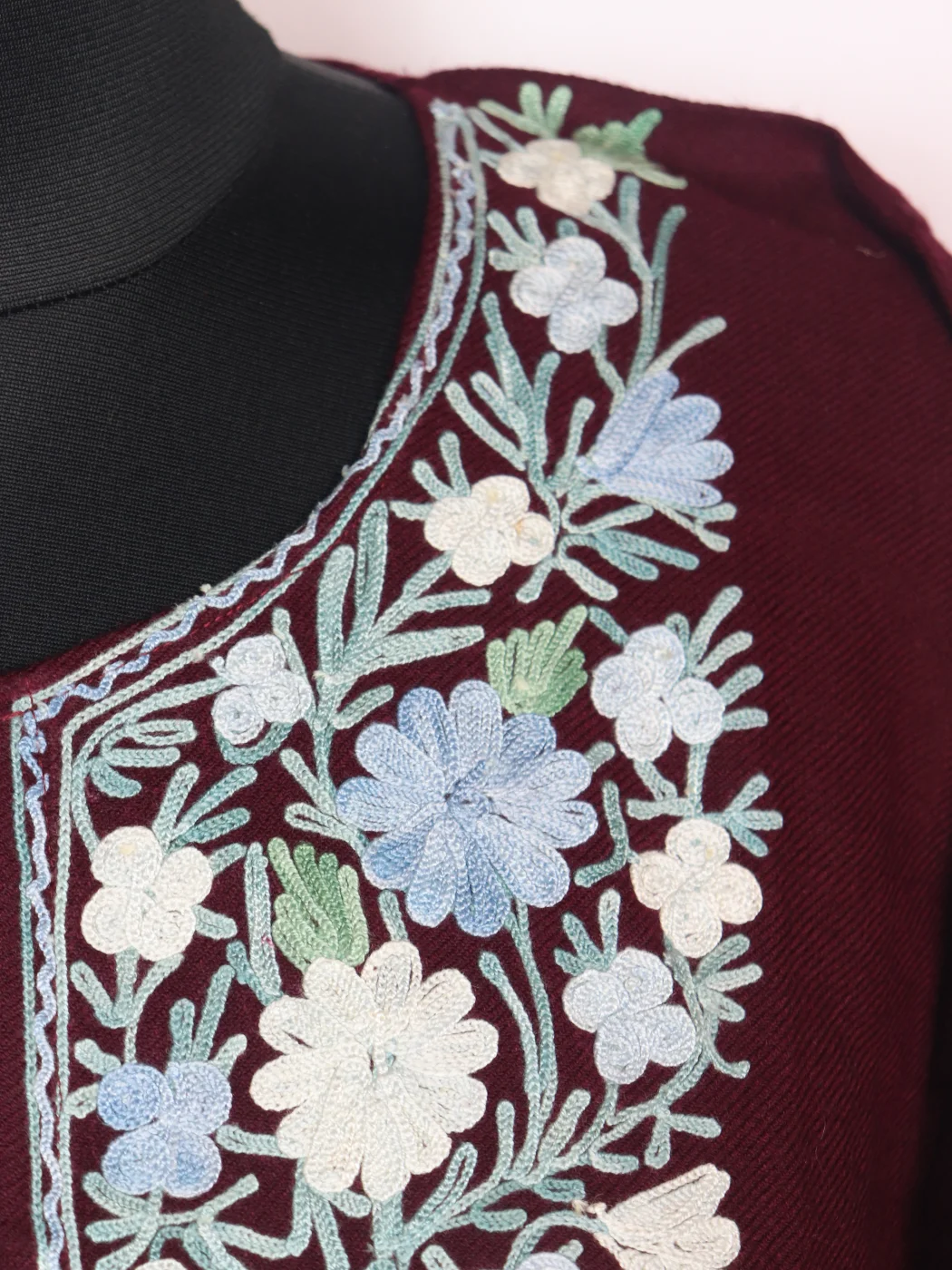 Maroon Kashmiri Pheran in Cashmilon With Aari Work Mubashira - Image 3
