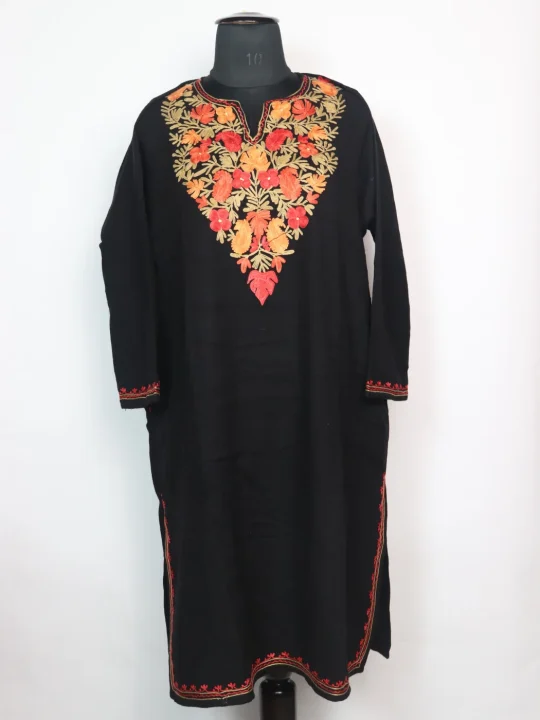 Bazila Kashmiri Pheran Black Cashmilon With Aari Embroidery