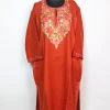 Shamaila Kashmiri Pheran in Rust Orange Cashmilon With Aari Work