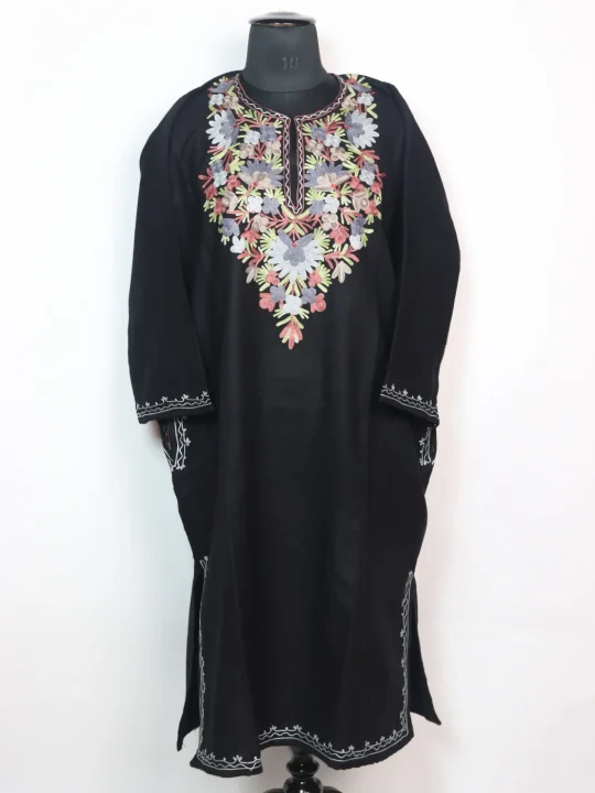Mirha Kashmiri Pheran in Black Cashmilon With Aari Work