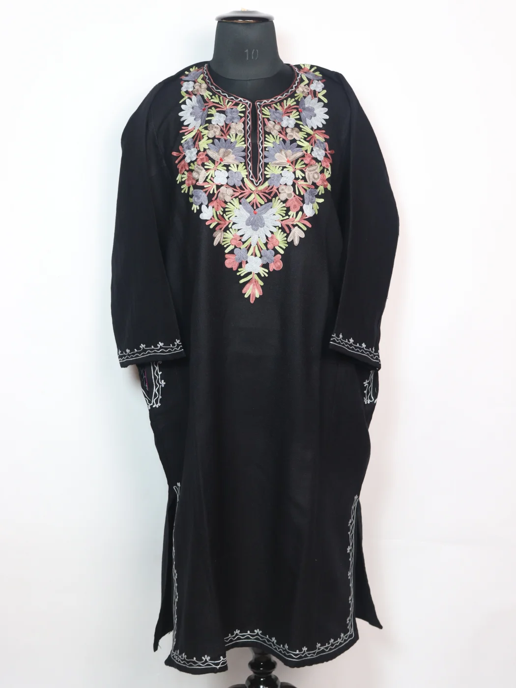 Mirha Kashmiri Pheran in Black Cashmilon With Aari Work