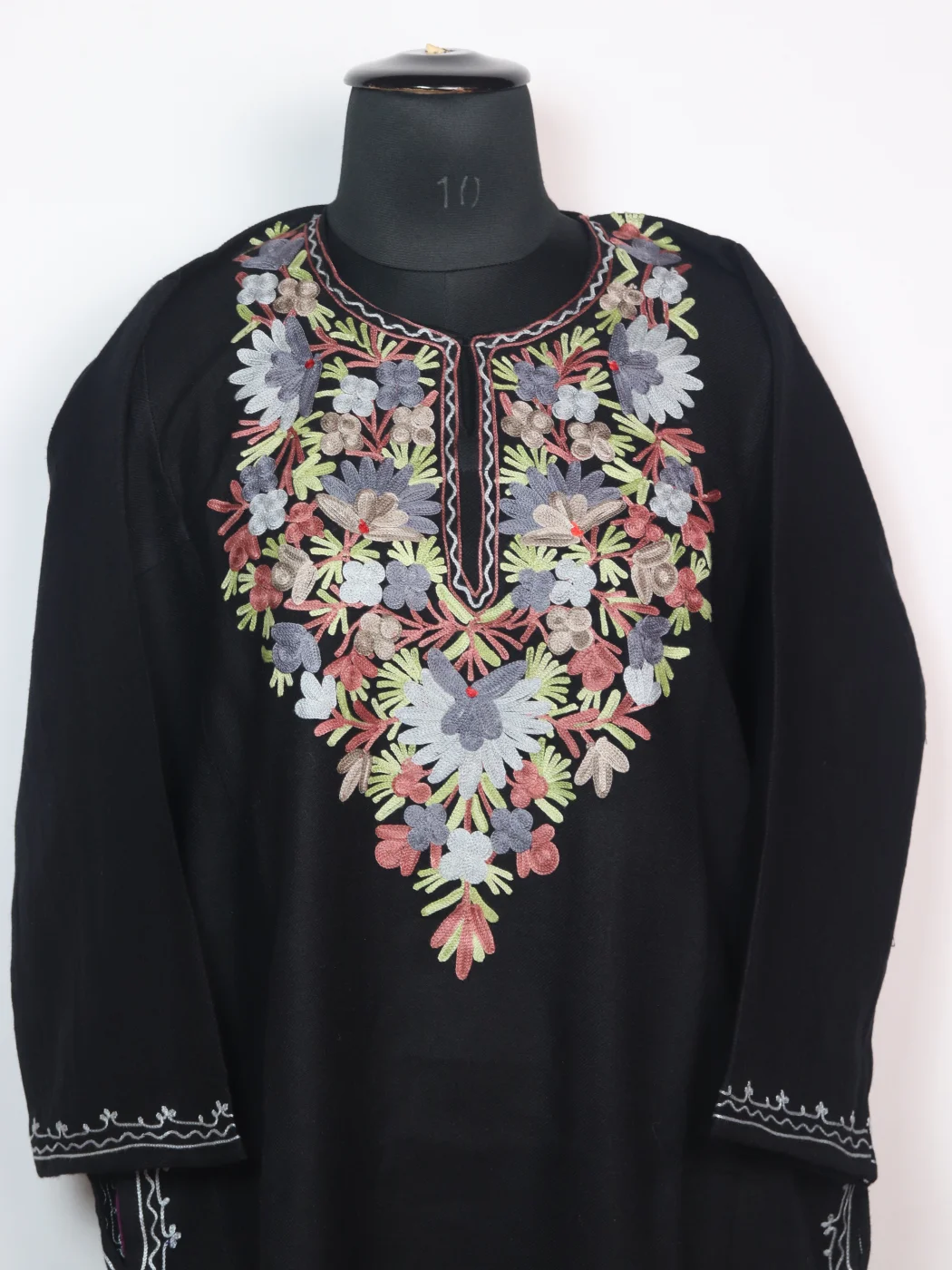 Mirha Kashmiri Pheran in Black Cashmilon With Aari Work - Image 2
