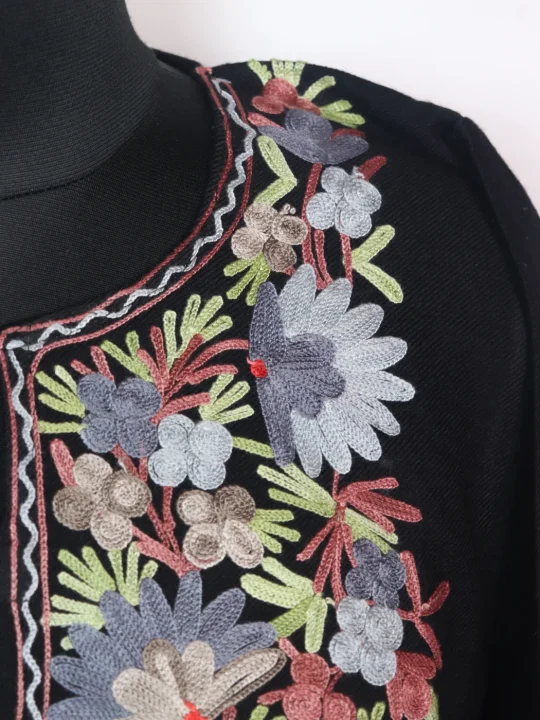 Mirha Kashmiri Pheran in Black Cashmilon With Aari Work - Image 3