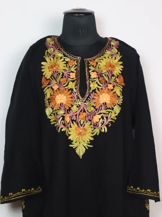 Aqeela Kashmiri Pheran in Black Cashmilon With Aari Work - Image 2