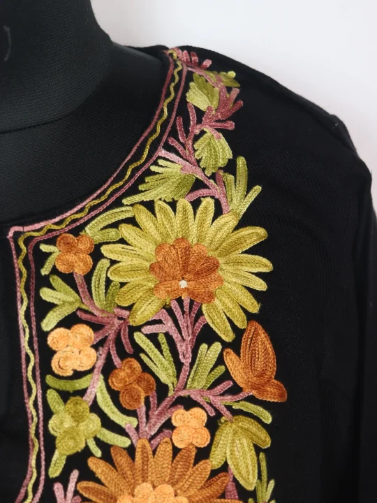 Aqeela Kashmiri Pheran in Black Cashmilon With Aari Work - Image 3