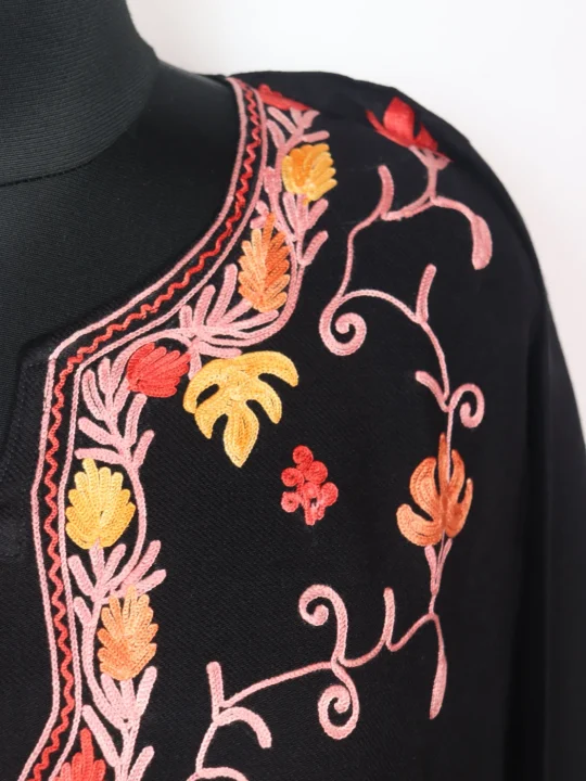 Rubab Kashmiri Pheran In Black Cashmilon Designer With Front Jaal Aari Embroidery - Image 3