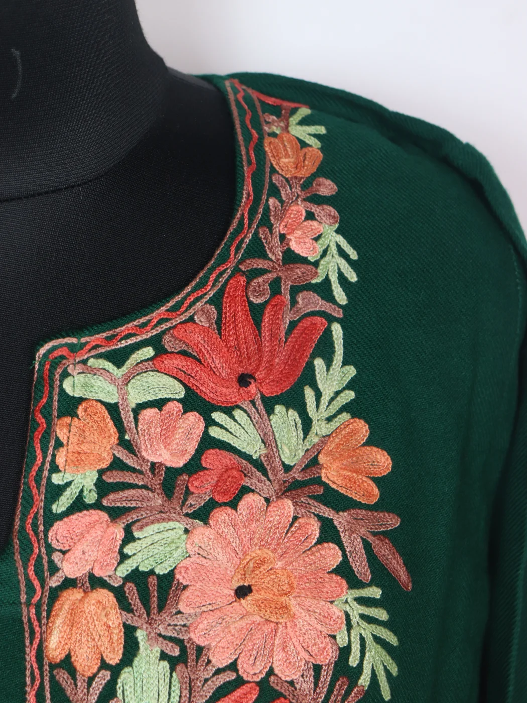 Green Kashmiri Pheran in Cashmilon With Aari Work Aabida - Image 3