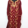 Designer Kashmiri Pheran in Maroon Cashmilon With  Front Jaal Aari Embroidery | Mushira