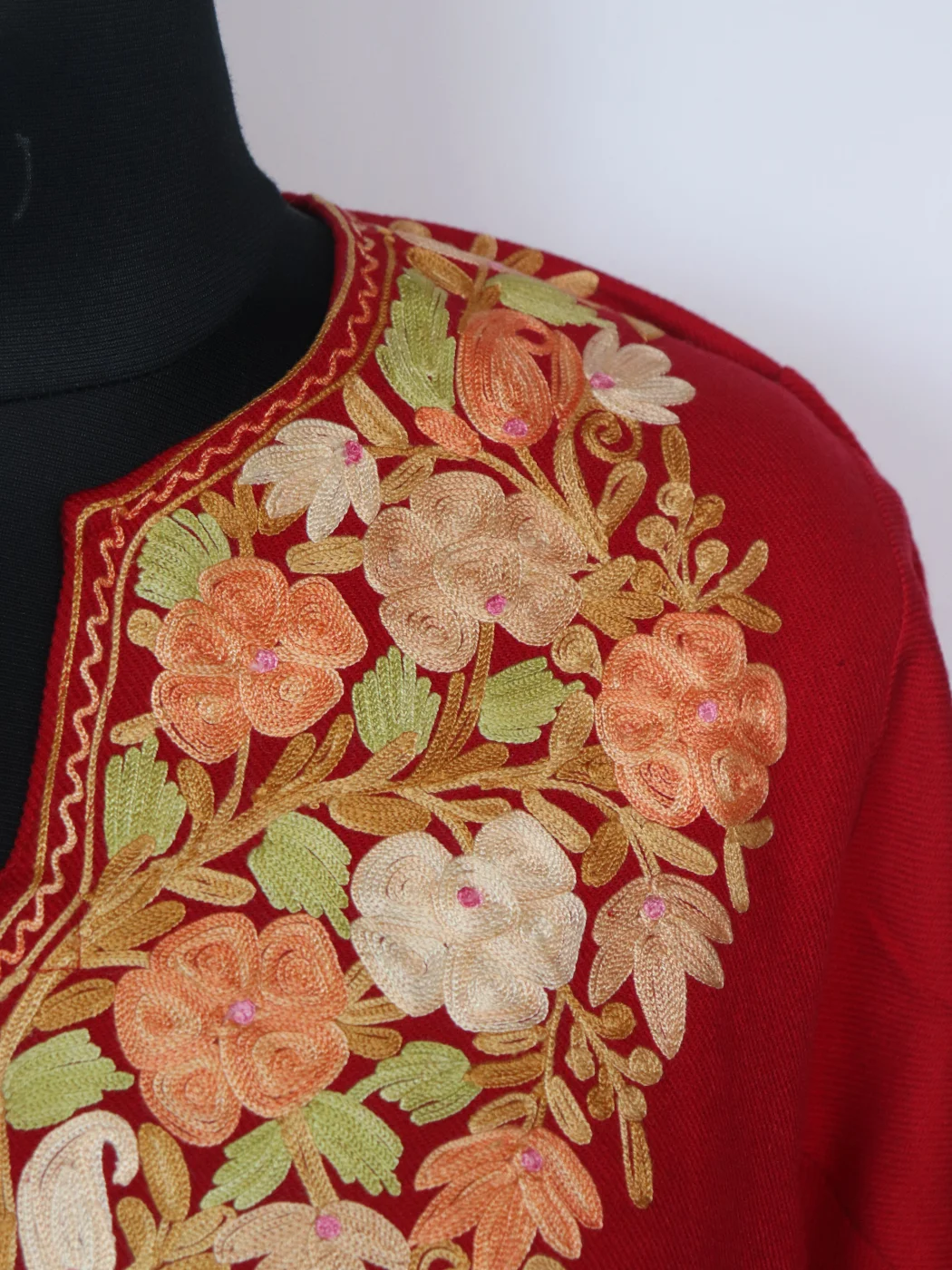 Kashmiri Pheran Red Cashmilon With Aari Embroidery | Bazila - Image 3