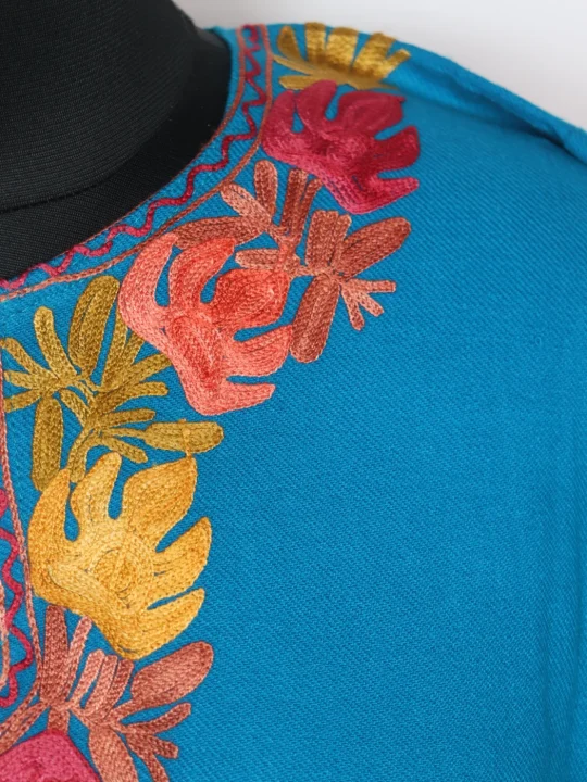 Rooh Kashmiri Pheran In Blue Cashmilon With Aari Embroidery and Side Panel Work | Designer - Image 3