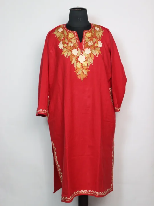 Kashmiri Pheran With Aari Embroidery In Pink Cashmilon | Bazila